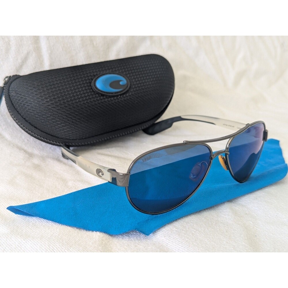 Costa Del Mar Loreto Aviator Sunglasses Gunmetal Frame Blue Polarized LR 74 OBMG